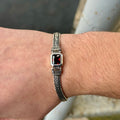 Men Garnet Stone Foxtail Chain Red Stone Men Curb Bracelet