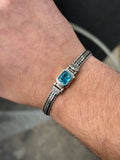 Men Handmade Aquamarine Gemstone Foxtail Chain Bracelet