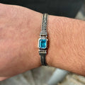 Men Handmade Aquamarine Gemstone Foxtail Chain Bracelet