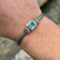 Men Handmade Aquamarine Gemstone Foxtail Chain Bracelet