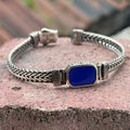 925 Silver Square Sapphire Stone Bracelet Chain Foxtail Sapphire Link Chain