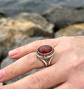 Men Handmade Ottoman Style Oval Red Agate Stone Ring