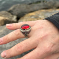 Anillo de Hombre de Plata con Piedra Rubí Estilo Otomano