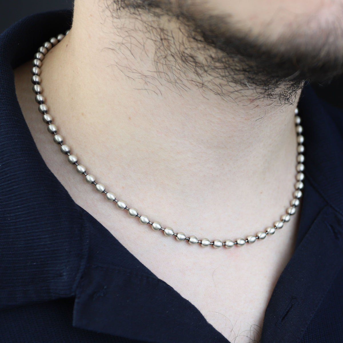 925 Sterling Silver 5mm Oxidized Ball Chain Necklace for Men
