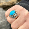 Men Silver Ottoman Style Natural Turquoise Stone Ring