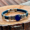 Herrenarmband aus Silber, Saphir und blauem Leder