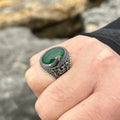 Silver Snake Model Green Agate Stone Ring