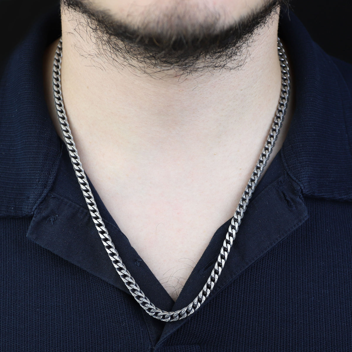 925 Sterling Silver 5mm Oxidized Curb Chain Necklace for Men