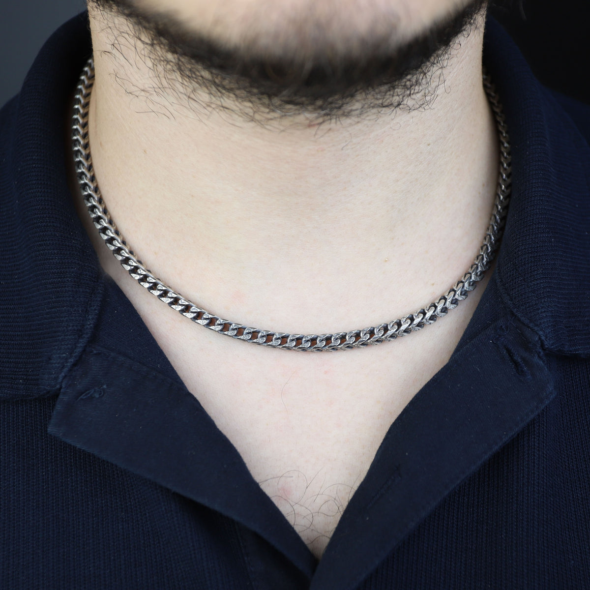 925 Sterling Silver 5mm Oxidized Curb Chain Necklace for Men