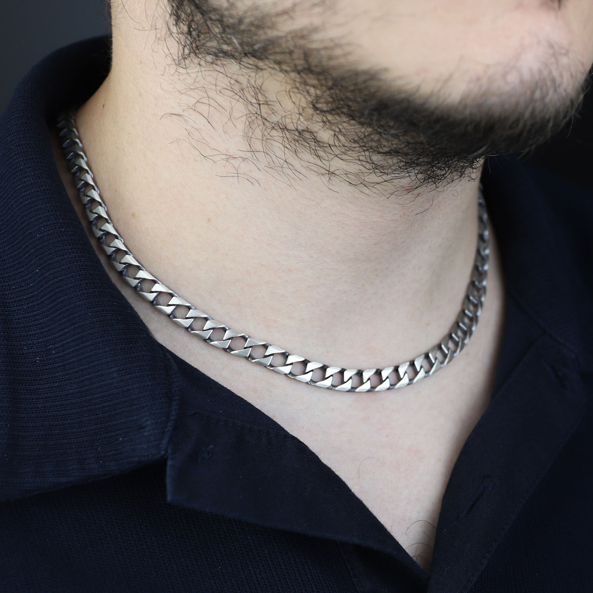 925 Sterling Silver 8mm Oxidized Cuban Link Chain Necklace for Men