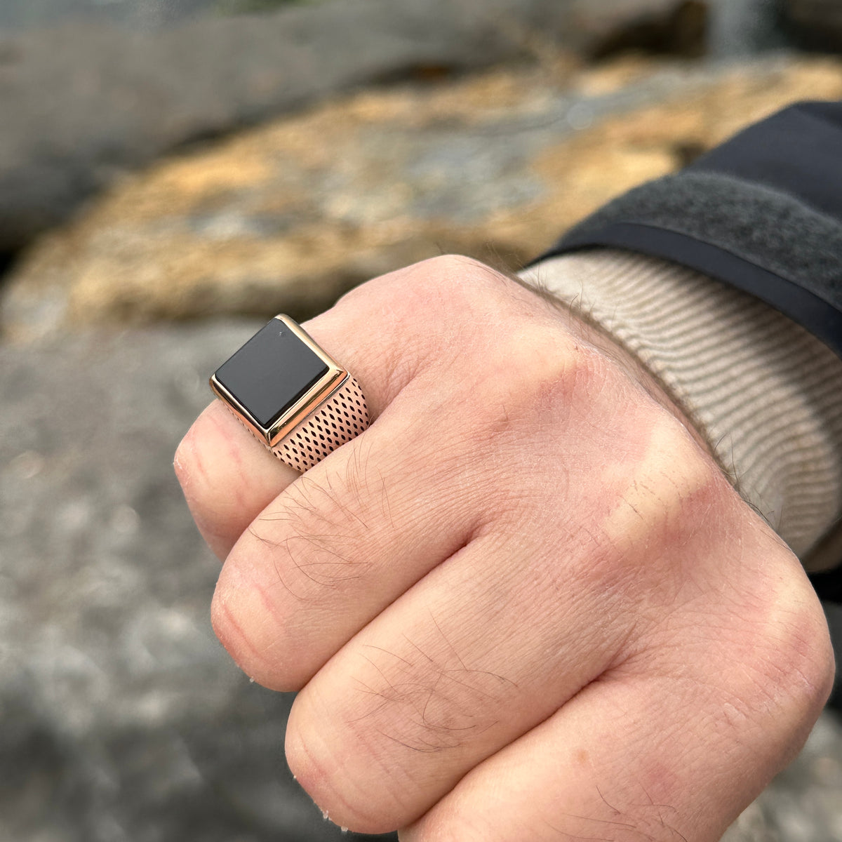 Anillo cuadrado de plata de 925 quilates con piedra de ónix para hombre