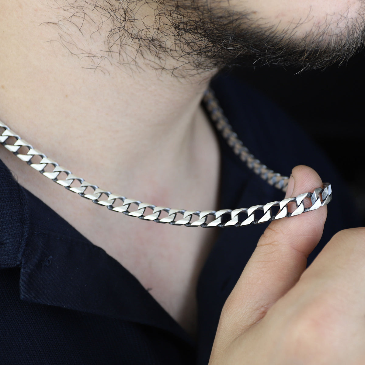 925 Sterling Silver 8mm Oxidized Cuban Link Chain Necklace for Men
