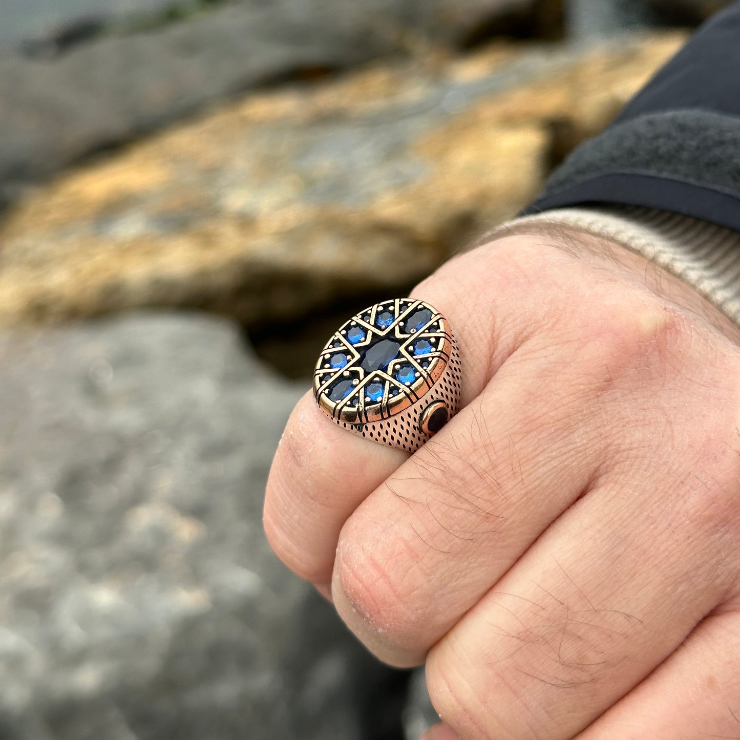 Men Handmade 925k Silver Sapphire Stone Ring