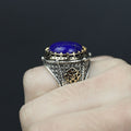 925 Sterling Silver Round Natural Lapis Lazuli Ottoman Style Ring