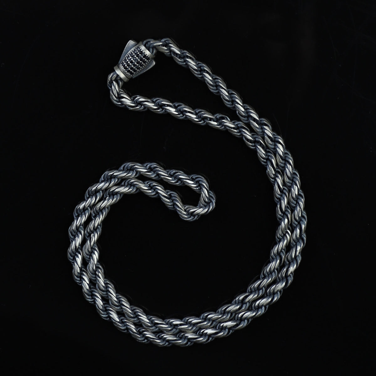 925 Sterling Silver 5mm Oxidized Rope Chain Necklace for Men