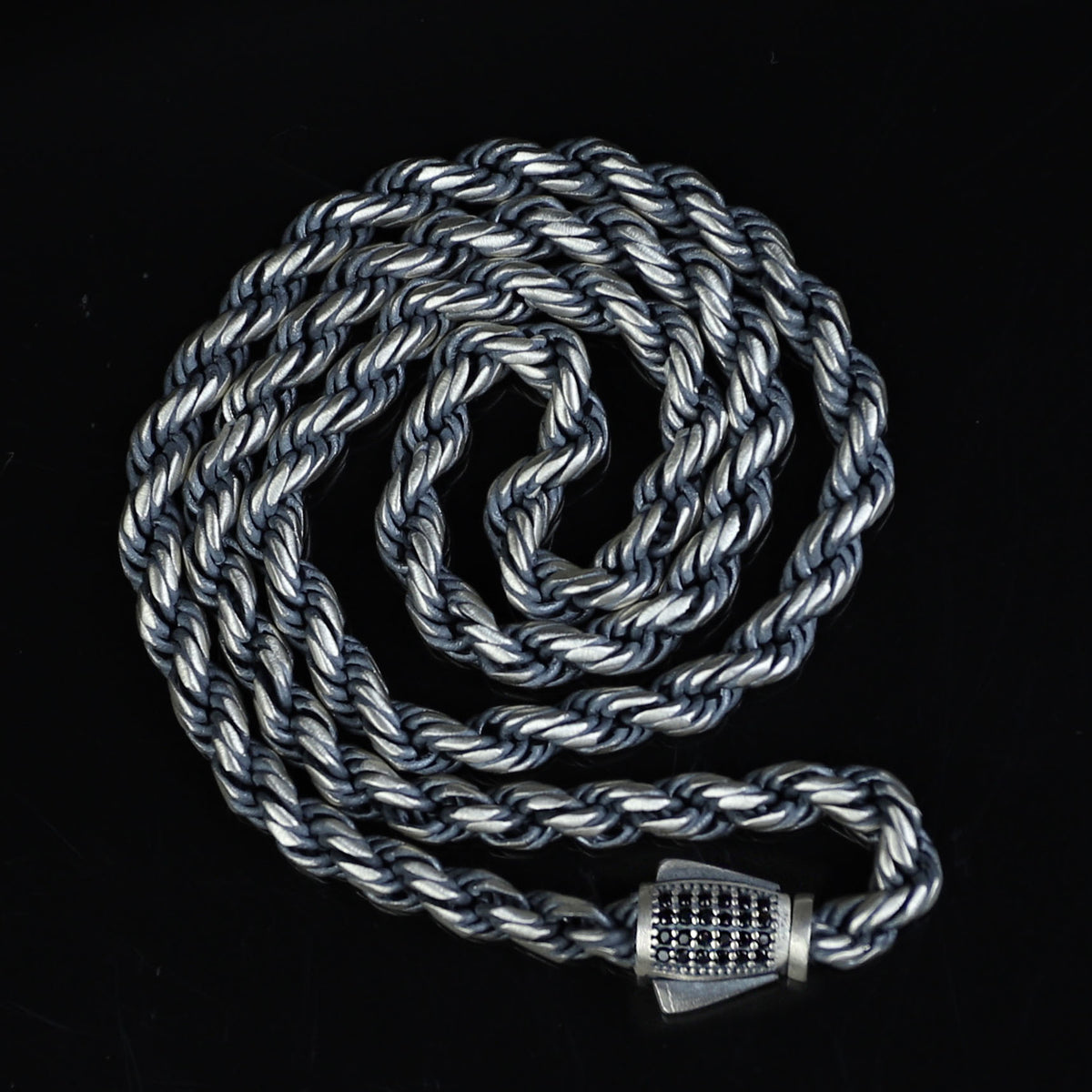 925 Sterling Silver 5mm Oxidized Rope Chain Necklace for Men