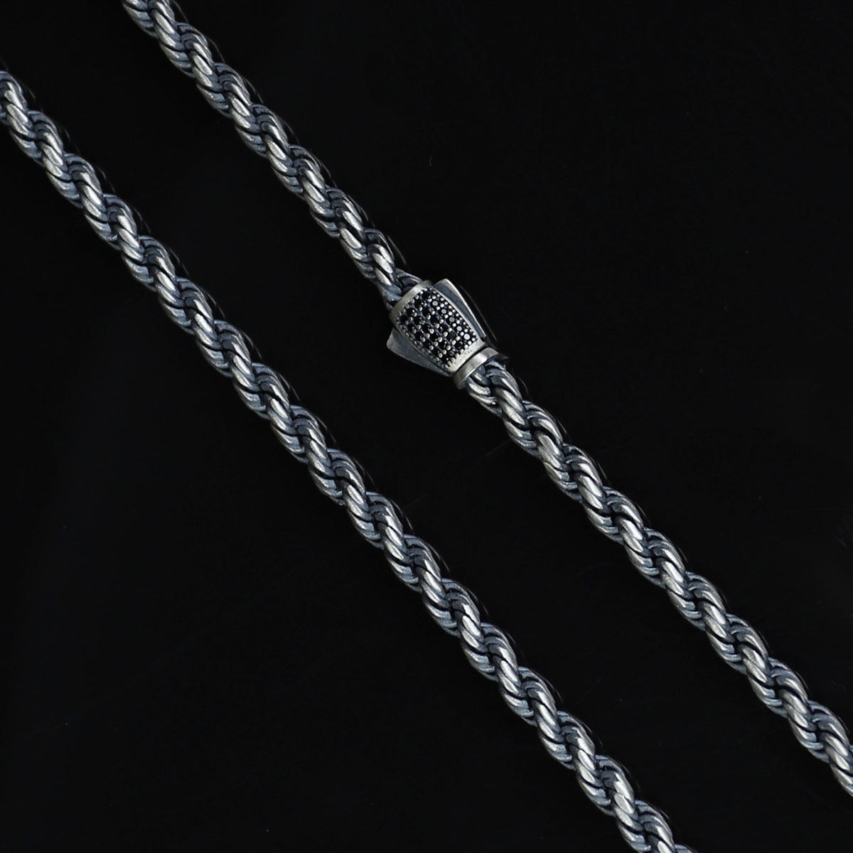 925 Sterling Silver 5mm Oxidized Rope Chain Necklace for Men