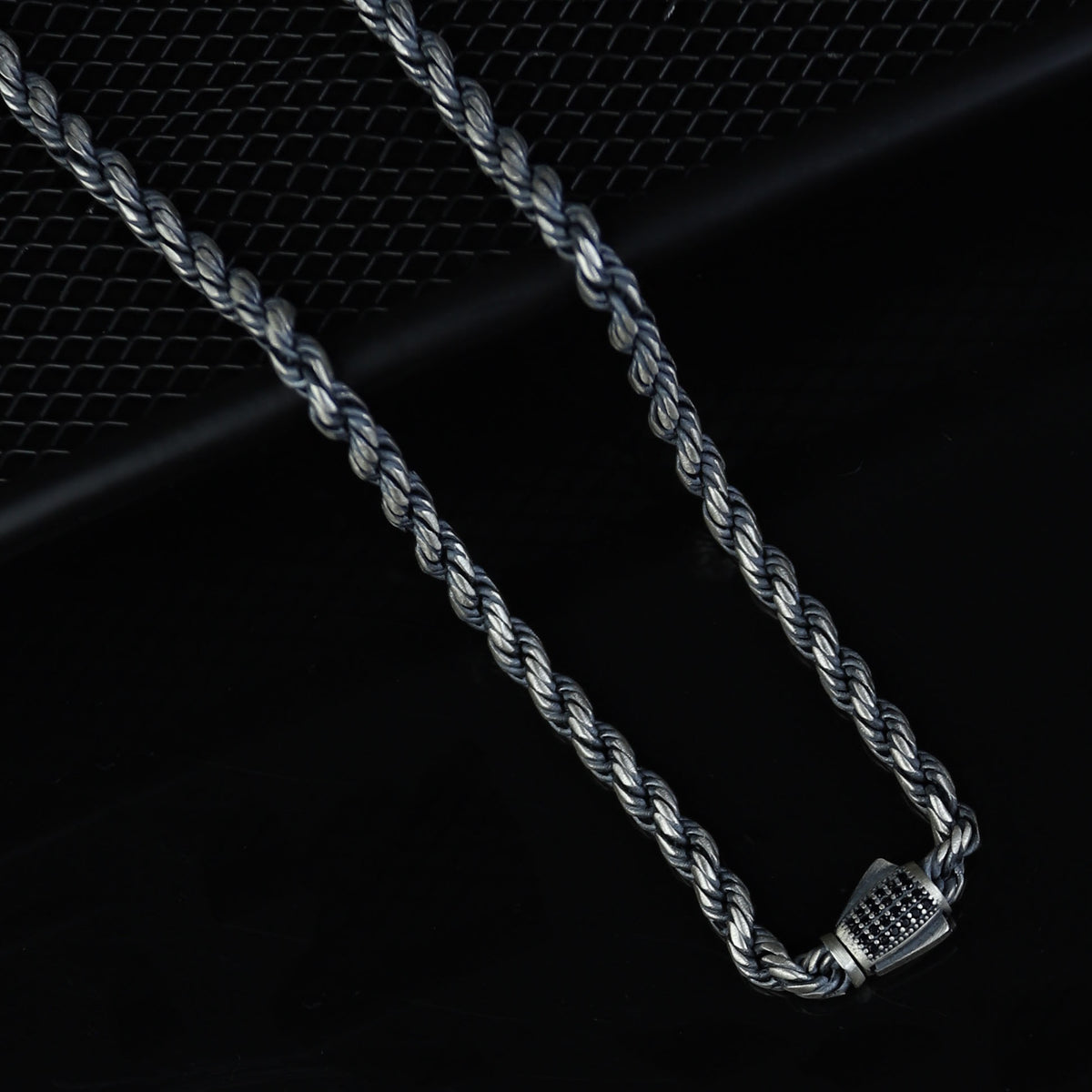 925 Sterling Silver 5mm Oxidized Rope Chain Necklace for Men
