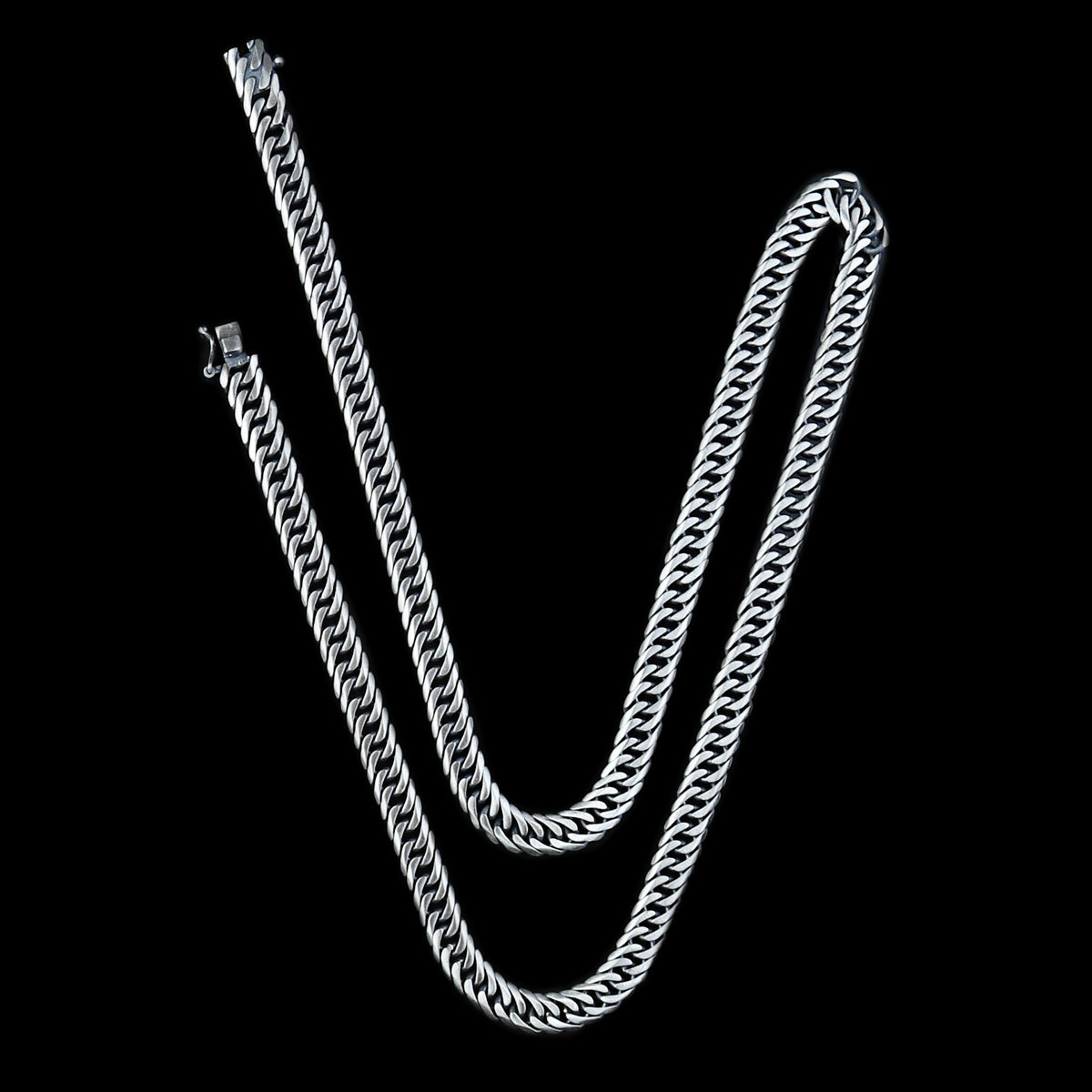 Men Handmade Solid Silver Curb Chain Oxized Necklace
