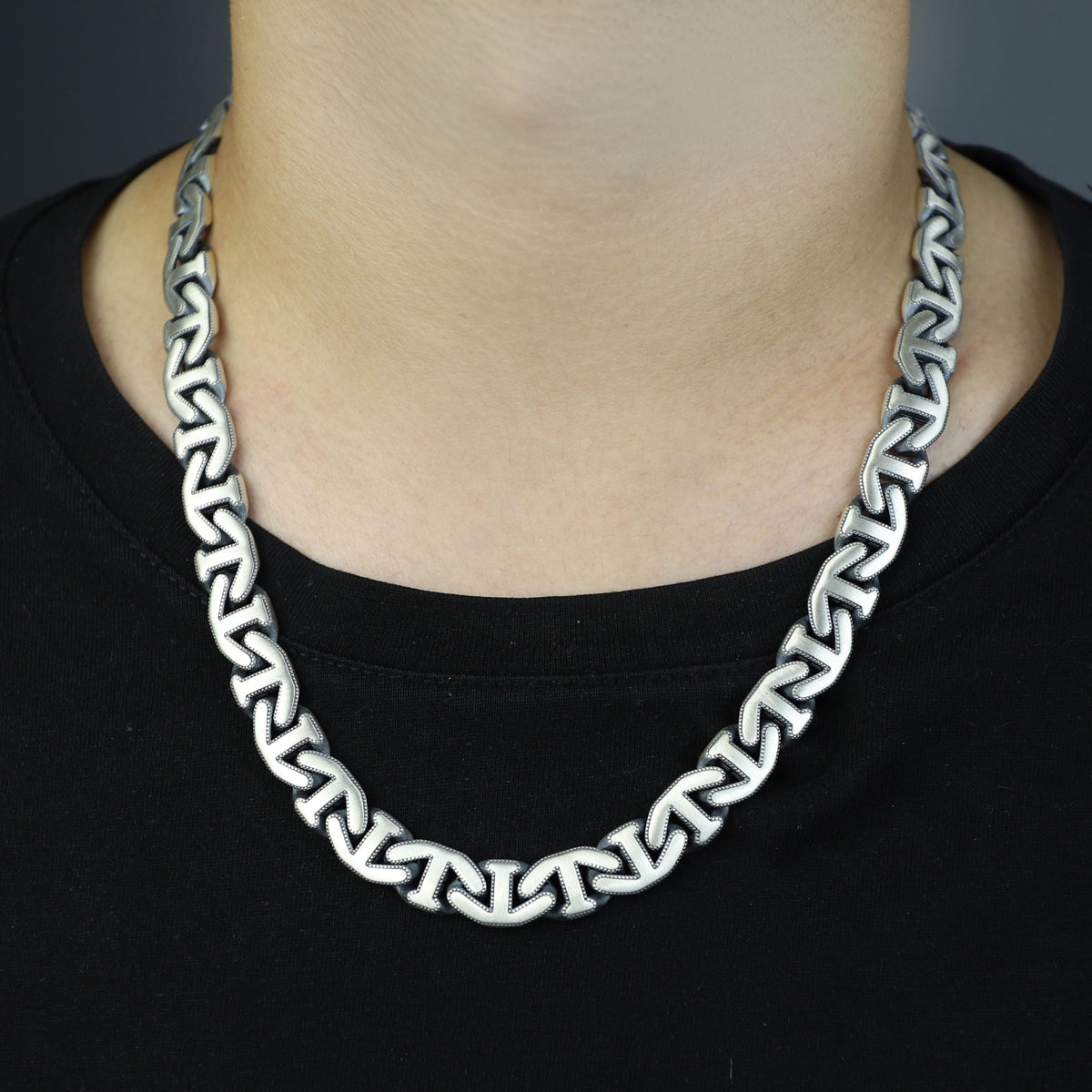925 Sterling Silver 10mm Anchor Curb Chain Necklace for Men