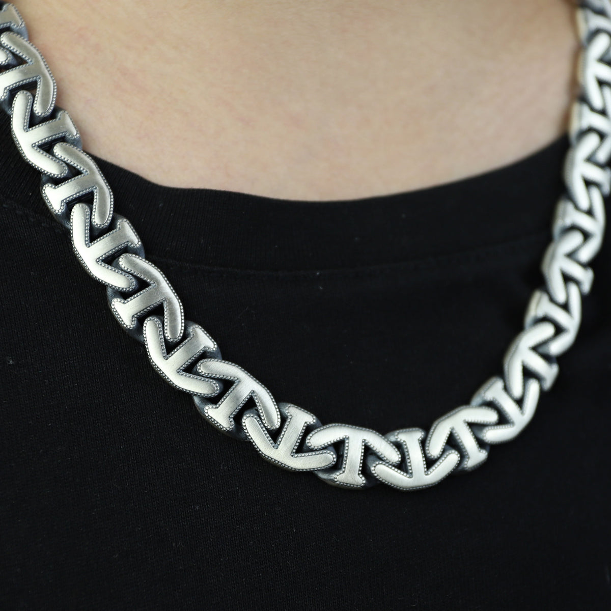 925 Sterling Silver 10mm Anchor Curb Chain Necklace for Men
