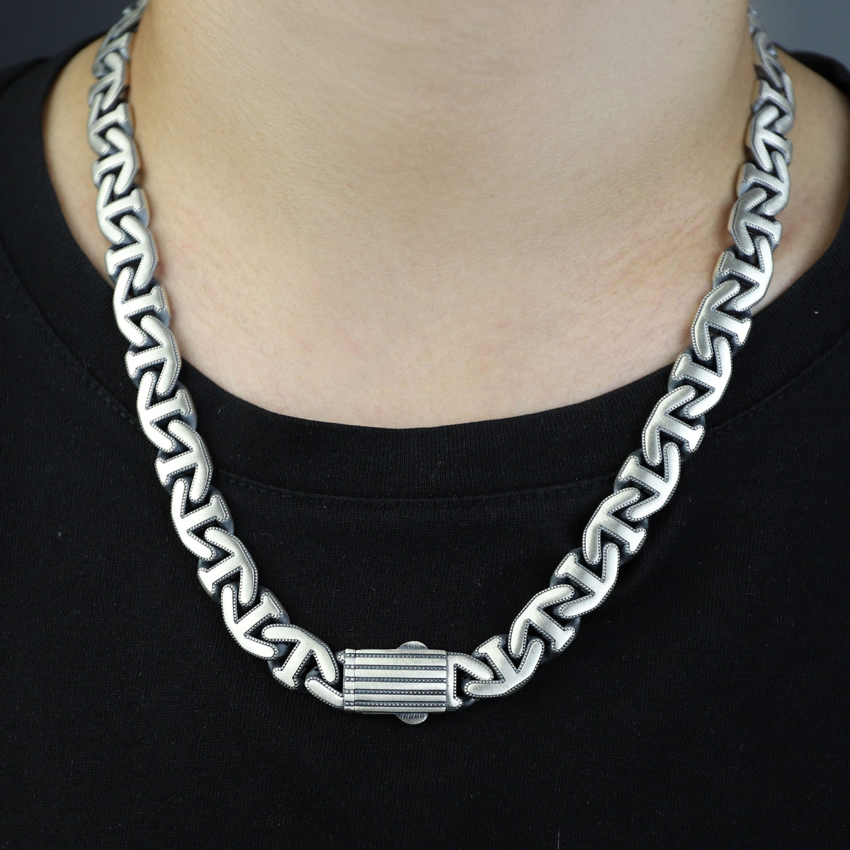 925 Sterling Silver 10mm Anchor Curb Chain Necklace for Men