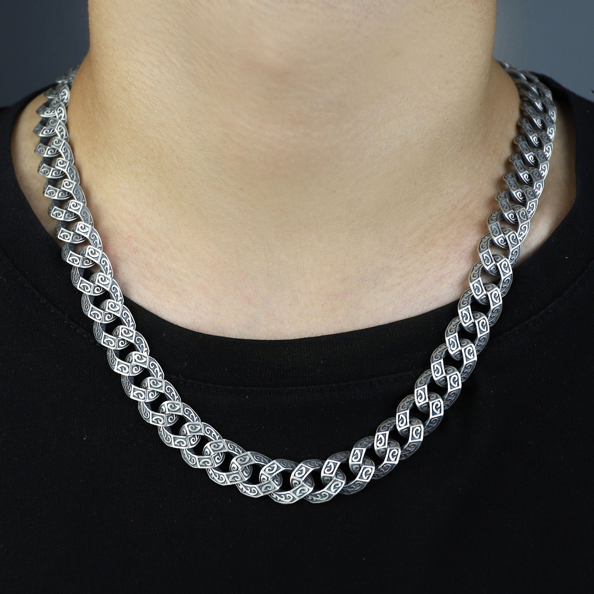 925 Sterling Silver Oxidized Gothic Byzantine Chain Necklace for Men