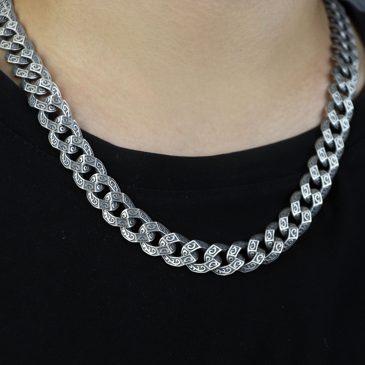 925 Sterling Silver Oxidized Gothic Byzantine Chain Necklace for Men