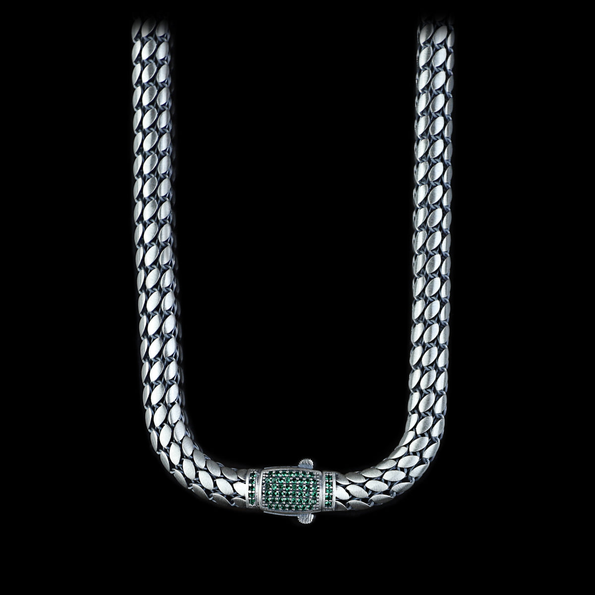Men Handmade Popcorn Snake Emerald Gemstone Chain Necklace