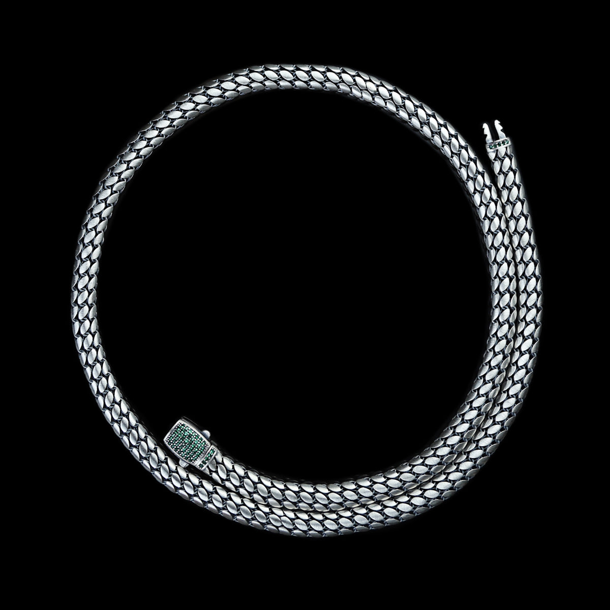 Men Handmade Popcorn Snake Emerald Gemstone Chain Necklace