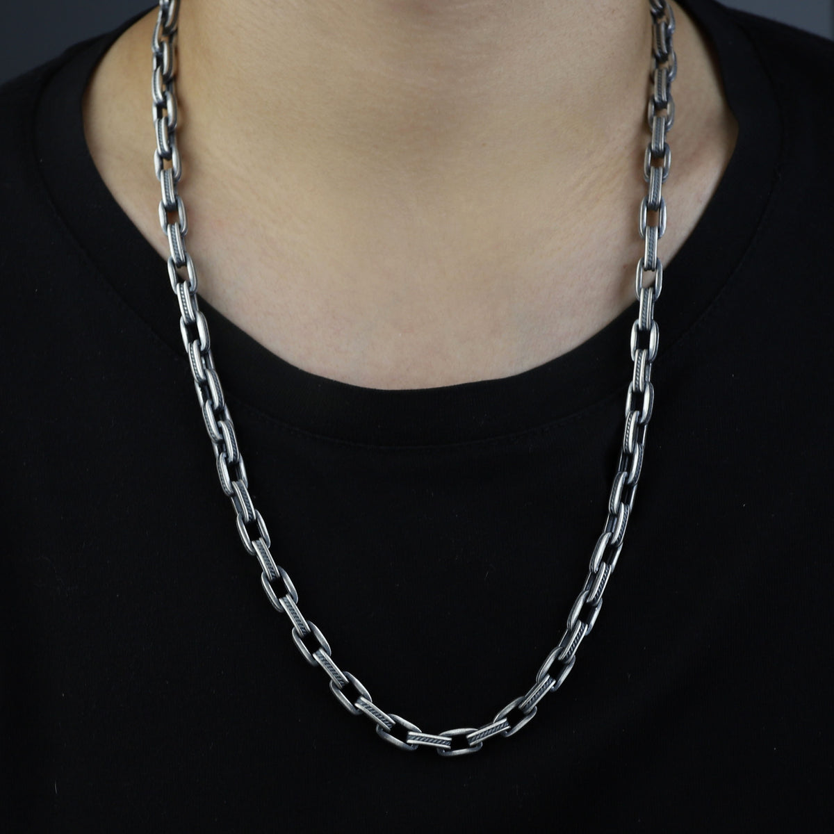 925 Sterling Silver Oxidized Gothic Chain Necklace for Men