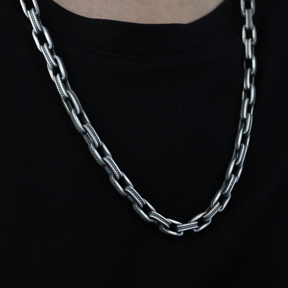 925 Sterling Silver Oxidized Gothic Chain Necklace for Men