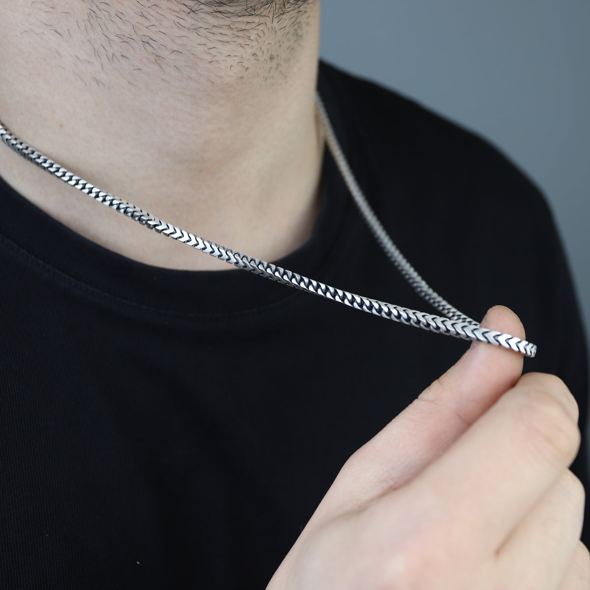 Men 925 Silver Handmade 5mm Franco Chain Necklace