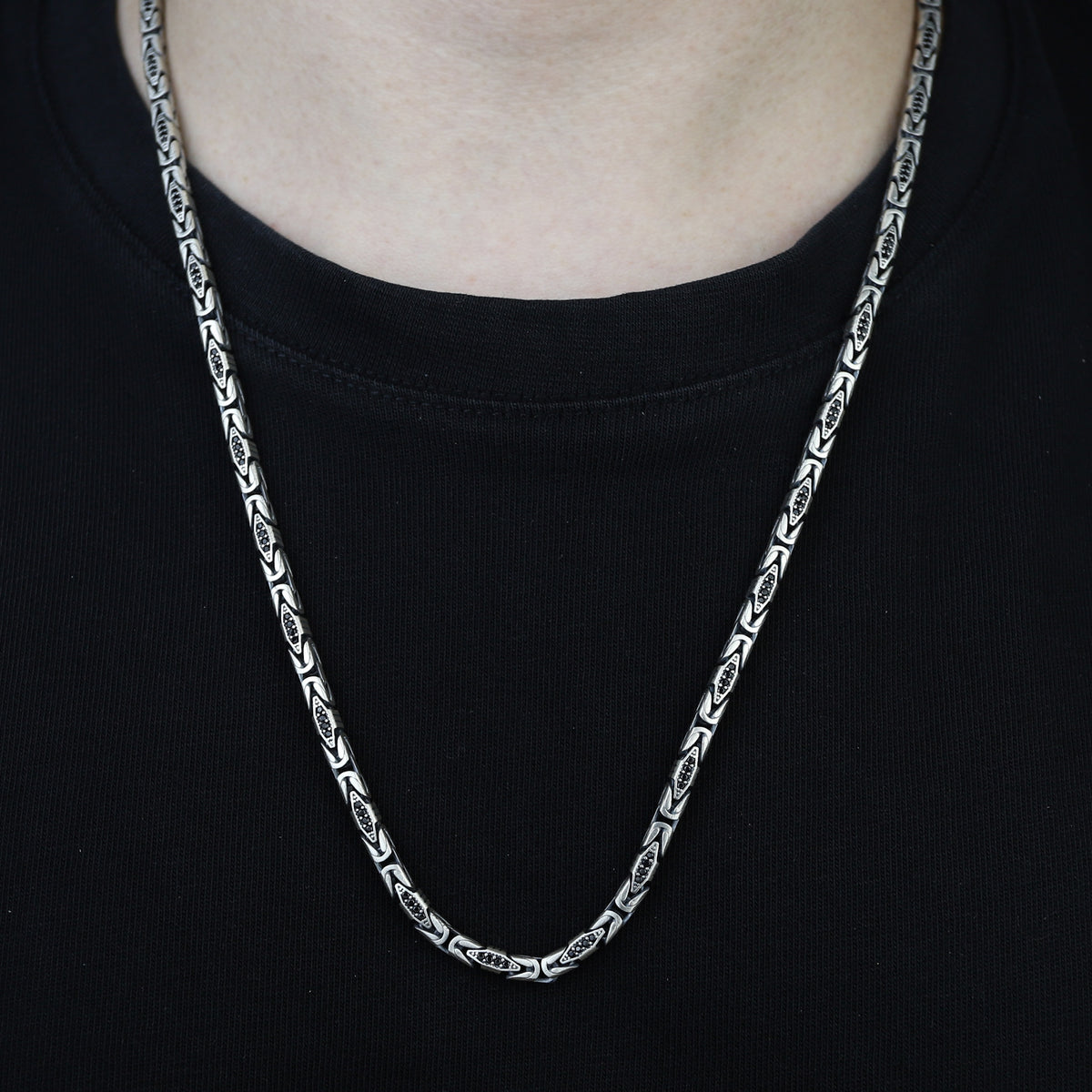 Men Handmade Byzantine Onyx Engraved King Chain Necklace