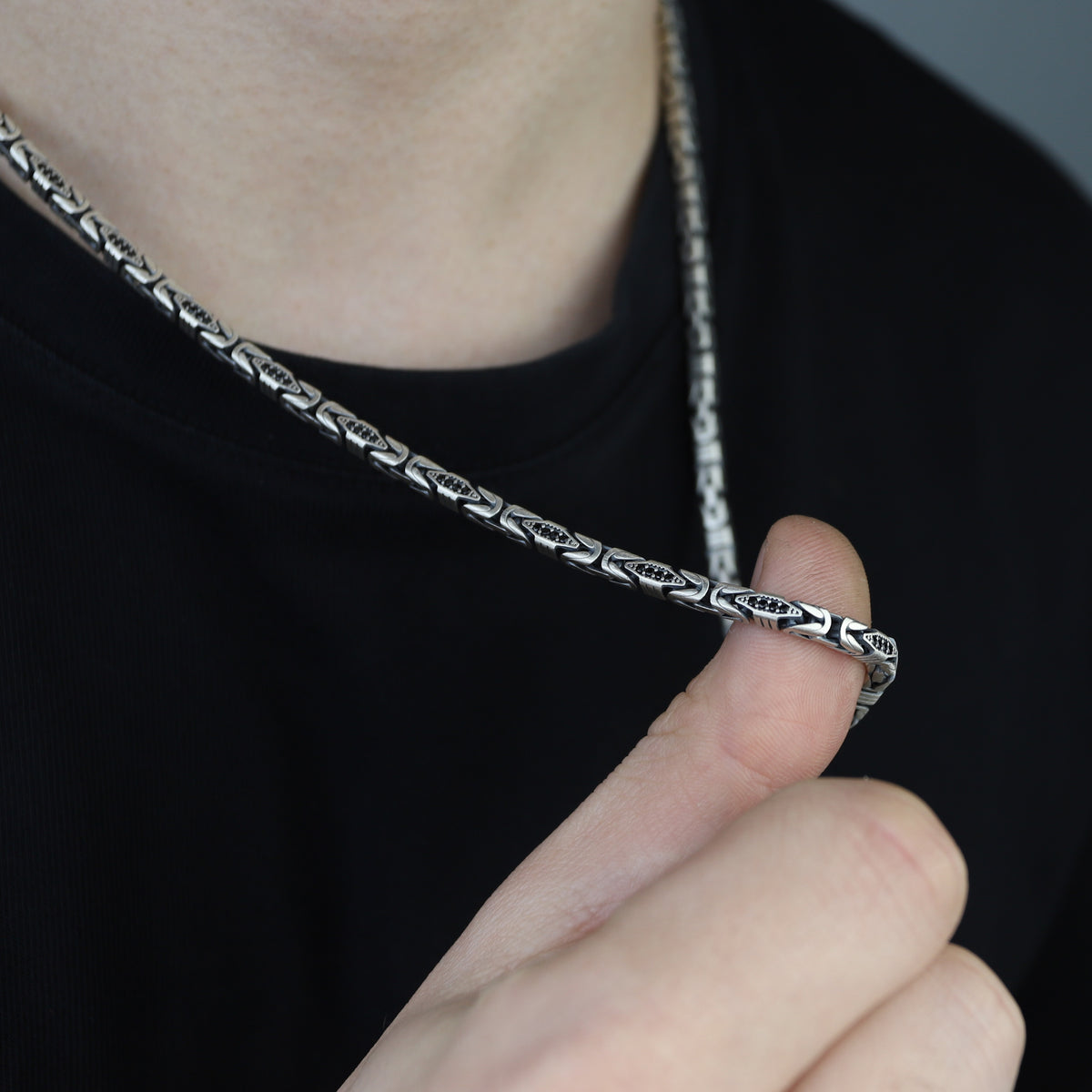 Men Handmade Byzantine Onyx Engraved King Chain Necklace
