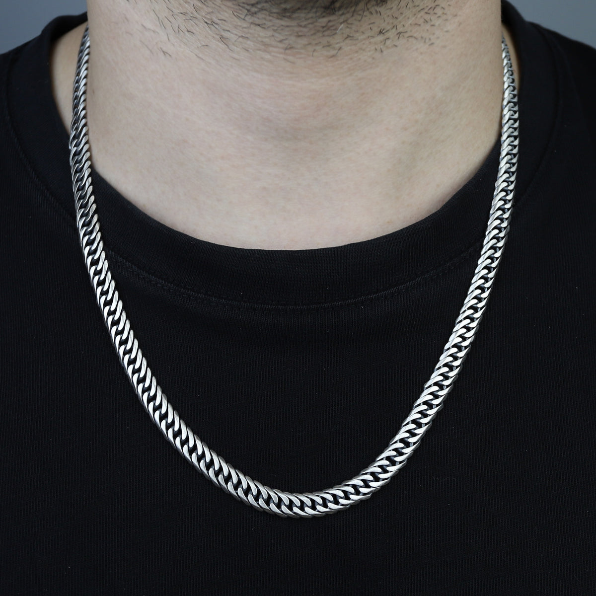 Men Handmade Solid Silver Curb Chain Oxized Necklace