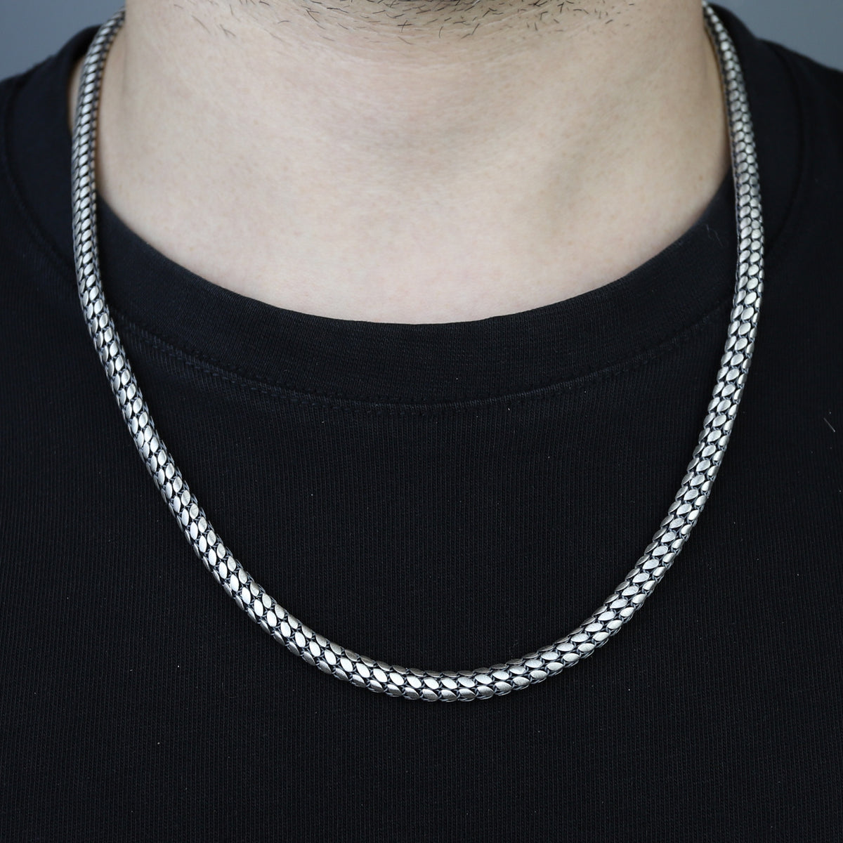 925 Sterling Silver Men Handmade Snake Popcorn Chain Necklace