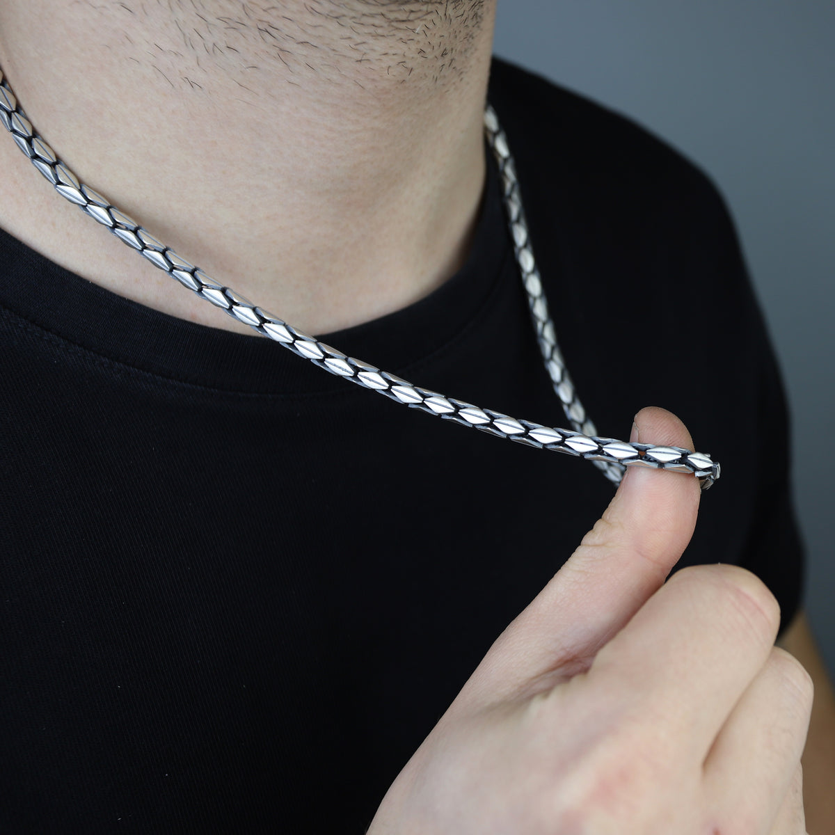 925 Sterling Silver Oxized Snake Chain Necklace