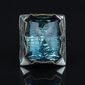 925 Silver Large Aquamarine Ring, Men Big Statement Men Ring, Ottoman Style Ring, Turkish Handmade Sterling Silver, Father Day Gift