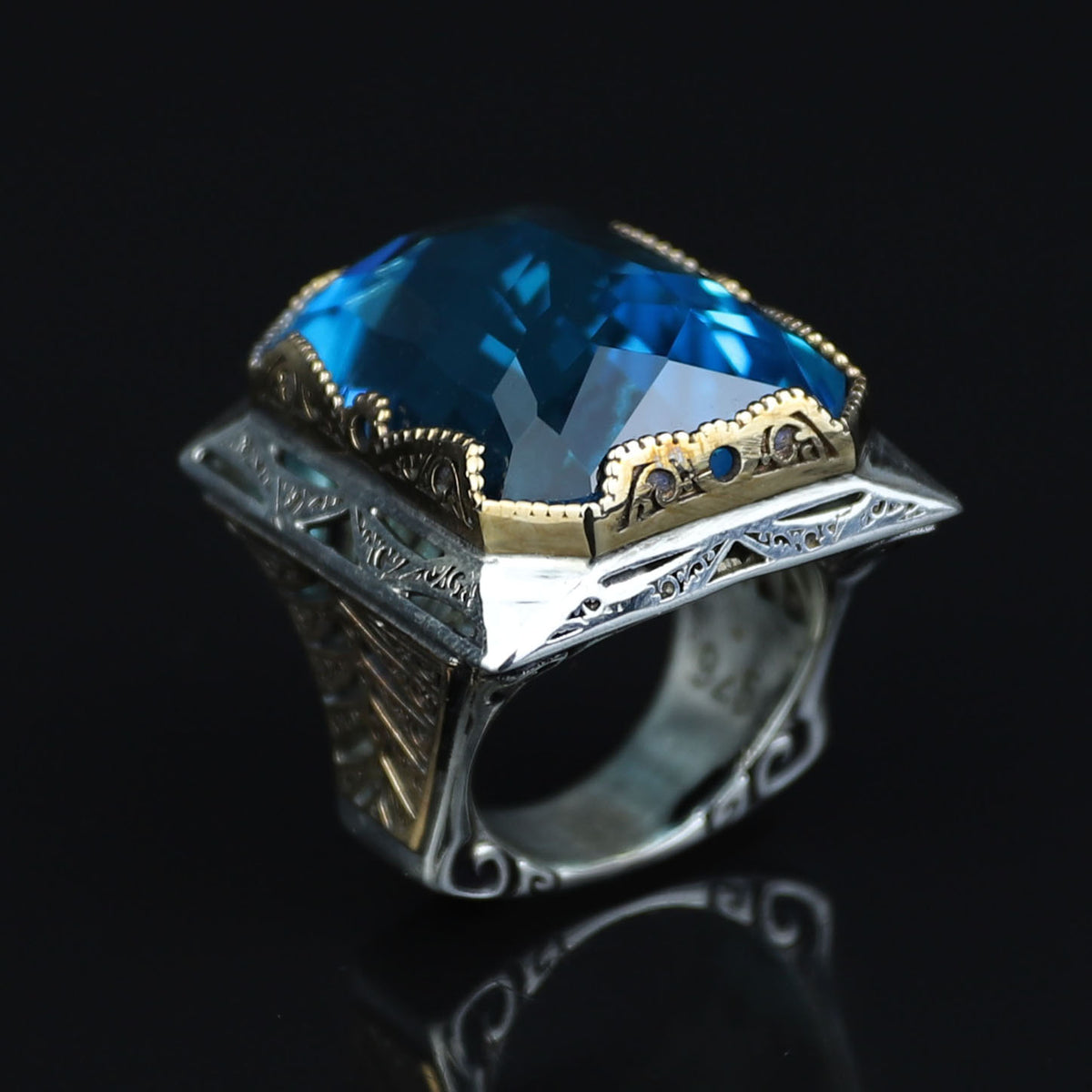 925 Silver Large Aquamarine Ring, Men Big Statement Men Ring, Ottoman Style Ring, Turkish Handmade Sterling Silver, Father Day Gift