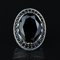 925 Men Silver Large Sapphire Ring, Large Dark Sapphire Ring, Turkish Handmade Men Ring, Blue Vintage Sapphire Ring, Ottoman Ring