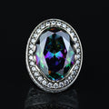 Men Silver Large Mystic Topaz Ring, Rainbow Gemstone Ring, Solid Silver Handmade Large Ring, Colorized Gemstone Ring
