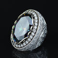 Men Silver Large Mystic Topaz Ring, Rainbow Gemstone Ring, Solid Silver Handmade Large Ring, Colorized Gemstone Ring