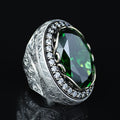 Men Silver Emerald Gemstone Ring, Engraved Green Men Ring, Solid Silver Men Ring, Ottoman Men's Ring, Green Peridot Signet Ring, 925 Ring