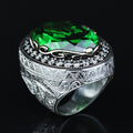 Men Silver Emerald Gemstone Ring, Engraved Green Men Ring, Solid Silver Men Ring, Ottoman Men's Ring, Green Peridot Signet Ring, 925 Ring