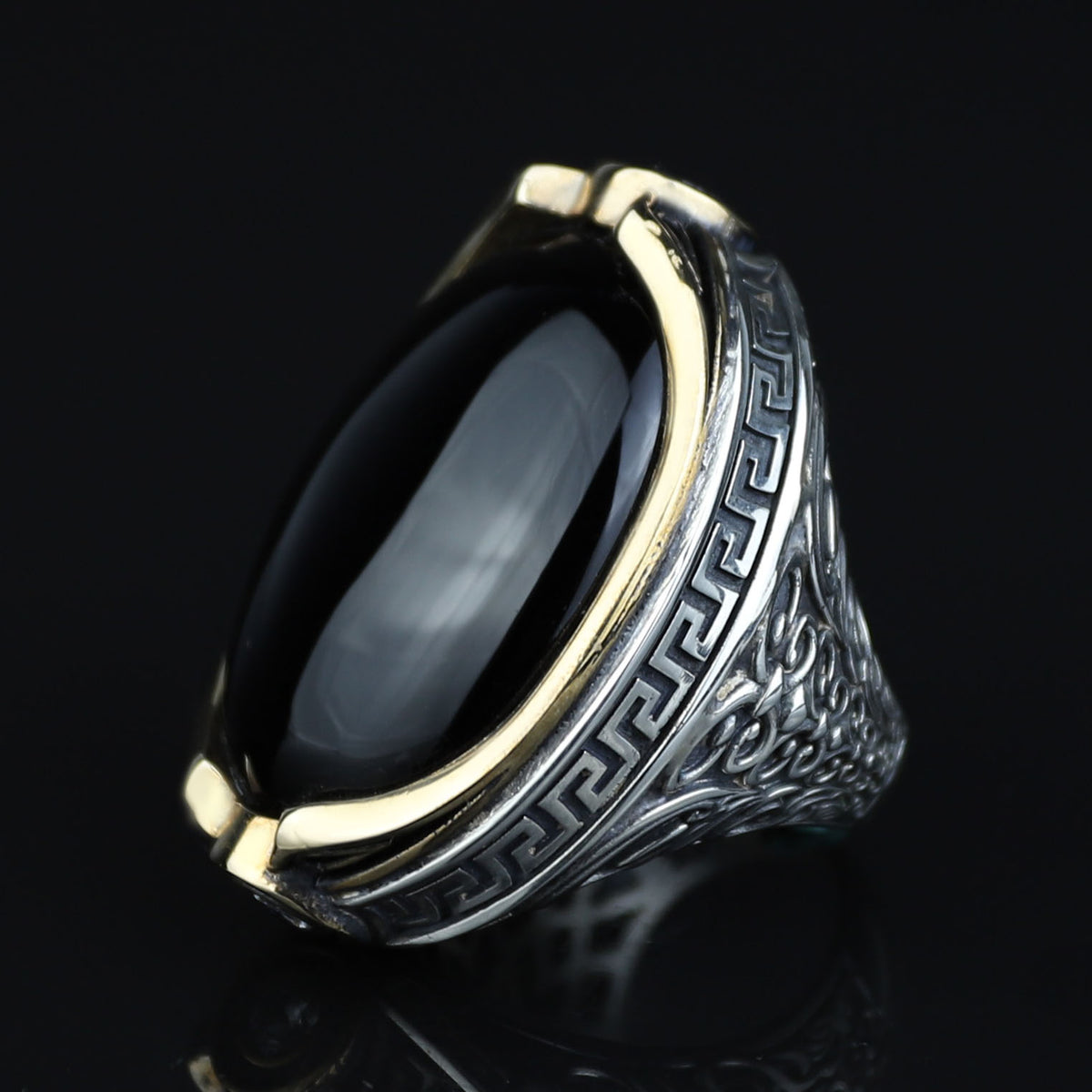 Men Silver Large Black Onyx Ring , Oval Heavy Onyx Mens Handmade Big Ring , Men Sterling Silver Ring, Ottoman Jewelry