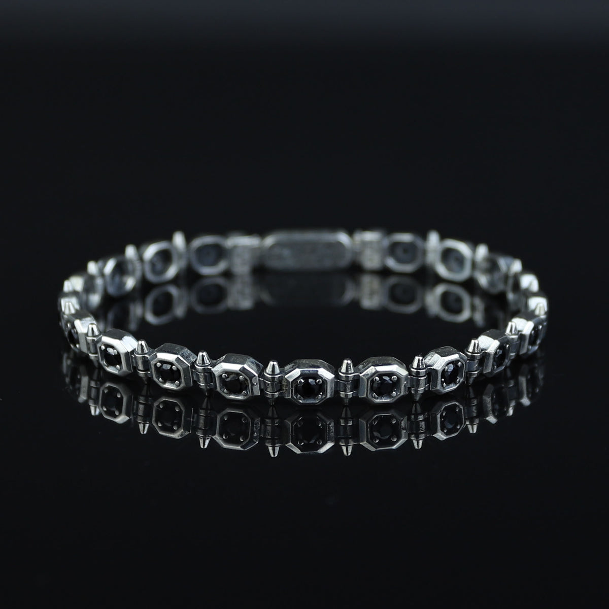 925 Silver Black Onyx Chain Bracelet, Solid Vintage Chain Bracelet, Gothic Chain Bracelet, Men Solid Sterling Silver Chain