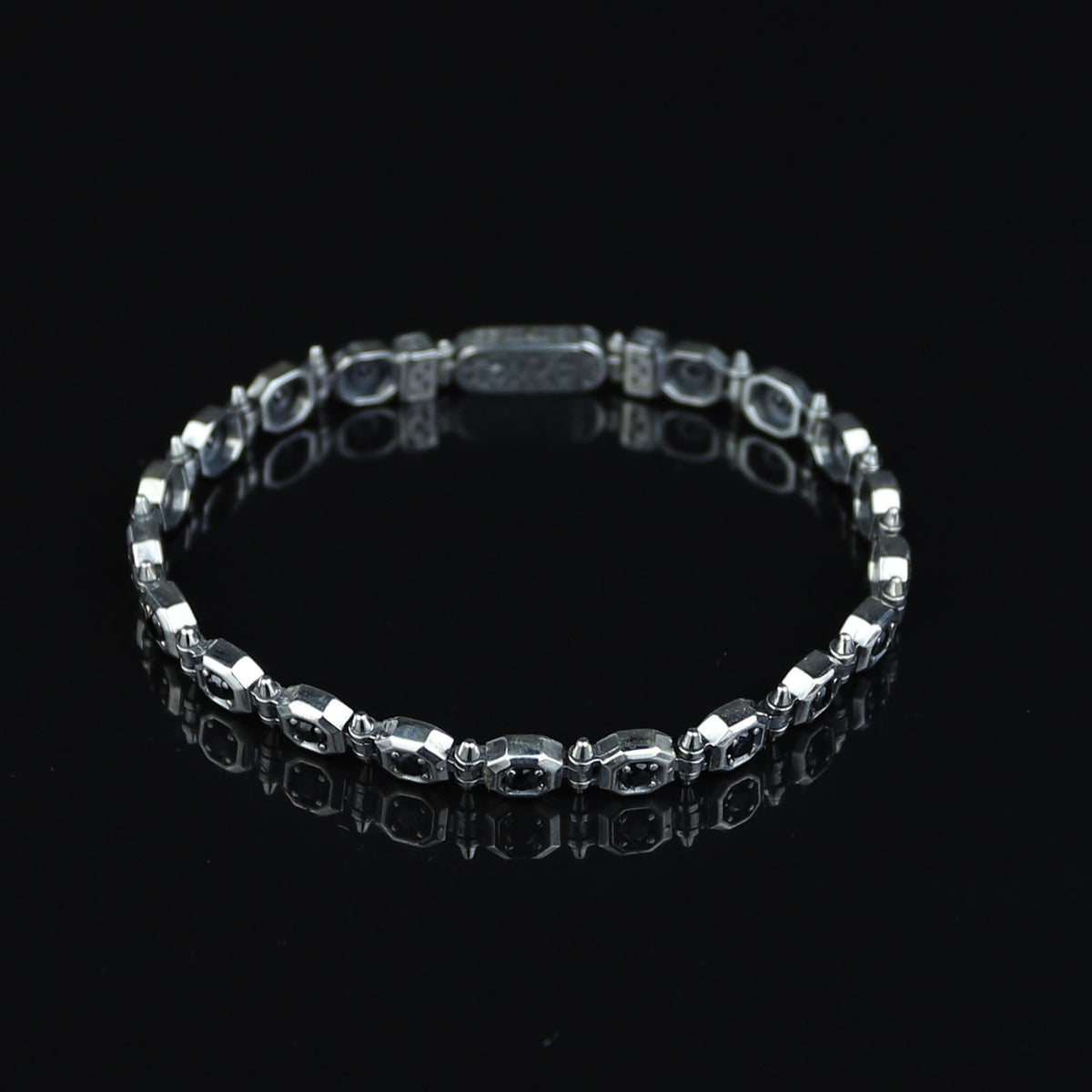 925 Silver Black Onyx Chain Bracelet, Solid Vintage Chain Bracelet, Gothic Chain Bracelet, Men Solid Sterling Silver Chain