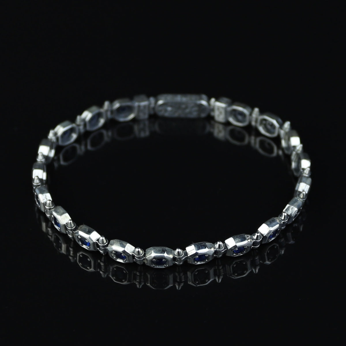 925 Silver Sapphire Stone Chain Bracelet, Men Blue Stone Bracelet, Vintage Chain Bracelet, Byzantine Bracelet, Curb Chain Bracelet