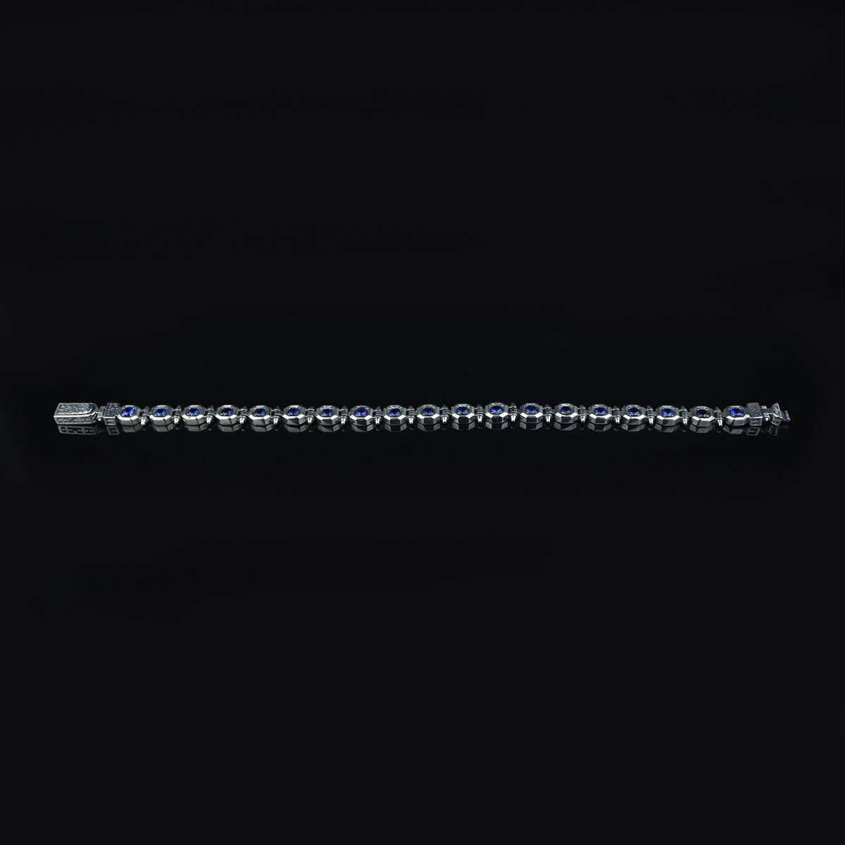 925 Silver Sapphire Stone Chain Bracelet, Men Blue Stone Bracelet, Vintage Chain Bracelet, Byzantine Bracelet, Curb Chain Bracelet